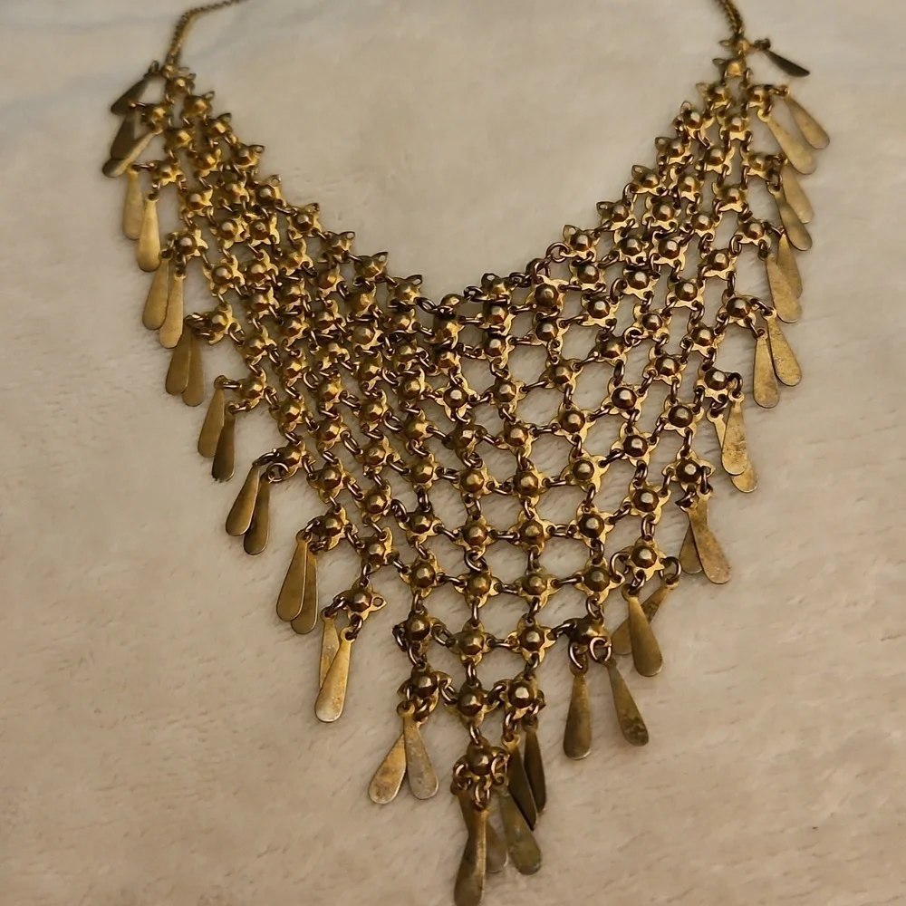 Antique Chainmaille V-Shape Fringe Bib Festival Necklace
